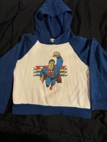 Vintage 1989 Kids Superman Hoodie Extremely Rare P2P 14.5” Length 15” - Picture 2 of 7