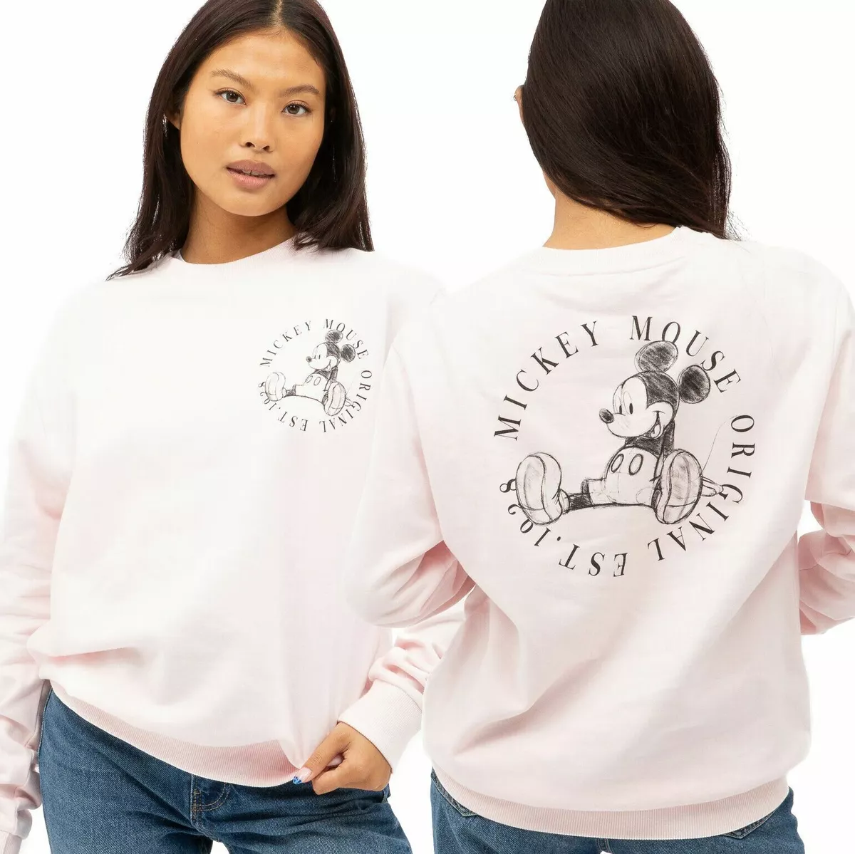 Official Disney Ladies Mickey Mouse Original Circle Est.1928 Sweatshirt Pnk  S-XL