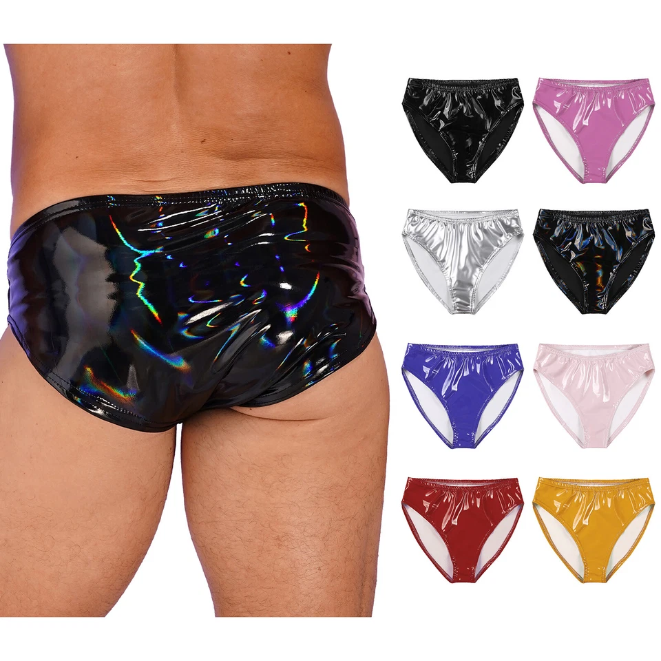 UK Men's PVC Leather Briefs Low Rise Bulge Pouch Panties Underwear Swimsuits - Image 2 of 4