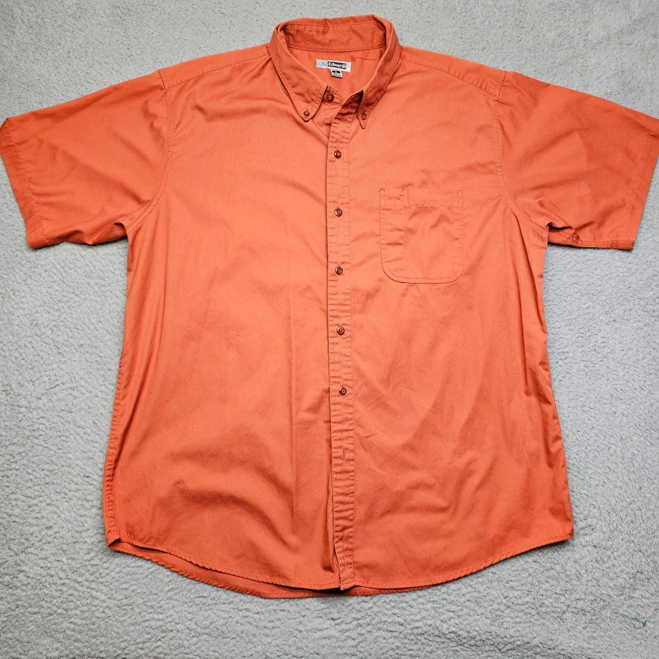 Camisa masculina Edwards XL laranja manga curta bolsos com botões casual - Imagem 2 de 4