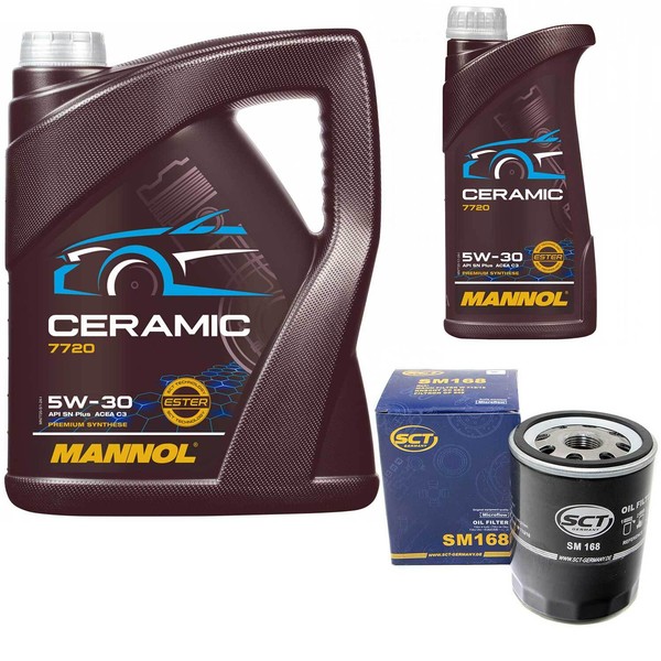 MotoröL Set Mannol 5W-30 Ceramic Plus 6 Liter + ÖLfilter FüR Smart Forfour 1.5-image