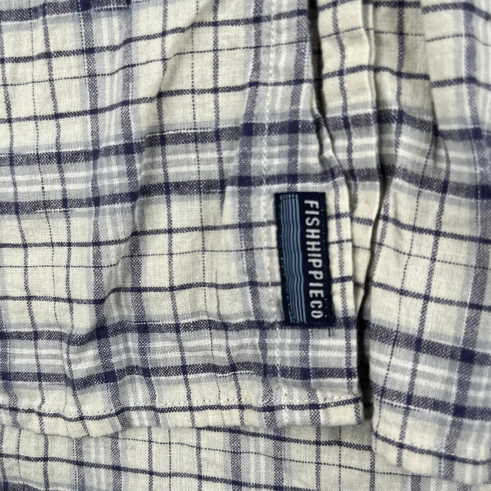 FishHippie Shirt XL Rum Front Collection Gray Ivory Plaid Button Up Long Sleeve - Image 3 of 4
