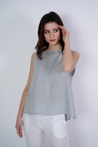 1st American Top de Mujer sin Mangas 100% Puro Camiseta Lino Made IN Italy - Imagen 29 de 31
