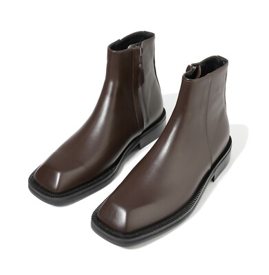 Firenze Atelier Men's BROWN Leather Square Toe Vibram Sole Ankle