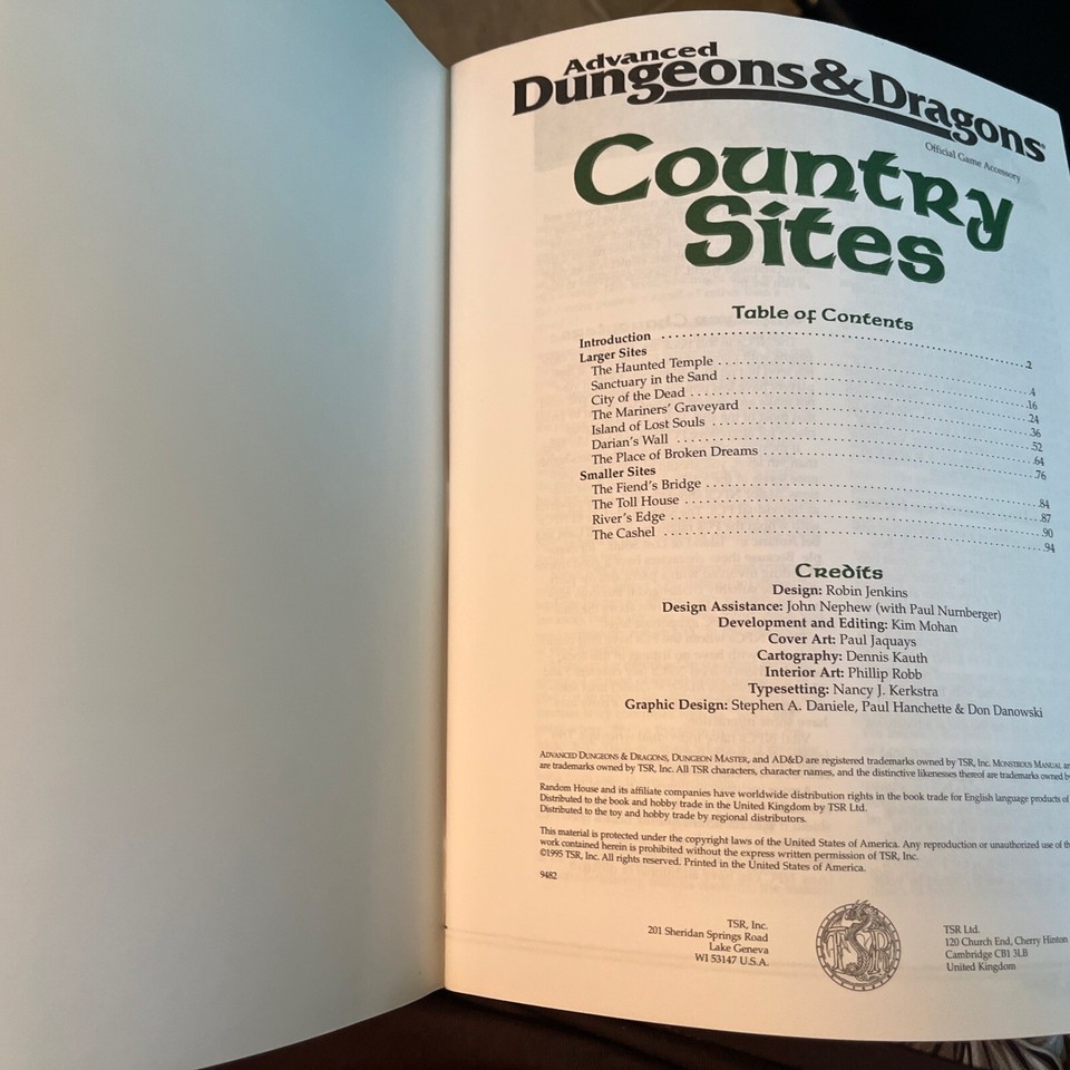 AD&D 2ND EDITION ACCESSORY Country Sites GREAT CONDITION Dungeons And