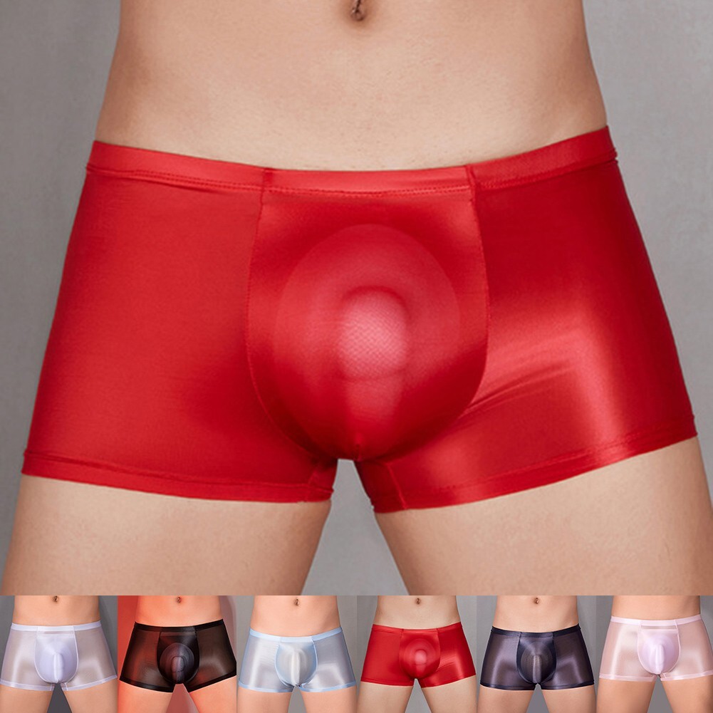 Smooth Low Rise Bikini Thongs Men's Underwear with Glossy Boxer Briefs Design