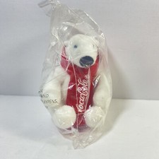Coca Cola 4" Miniature Polar Bear Plush Stuffed Animal Red Knit Scarf NIP