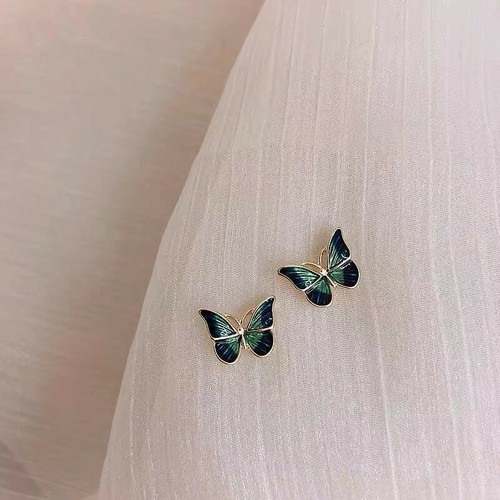 Fashion Women S925 Jewelry Earrings Green Gradient Butterfly French Stud 1008 - Picture 3 of 5