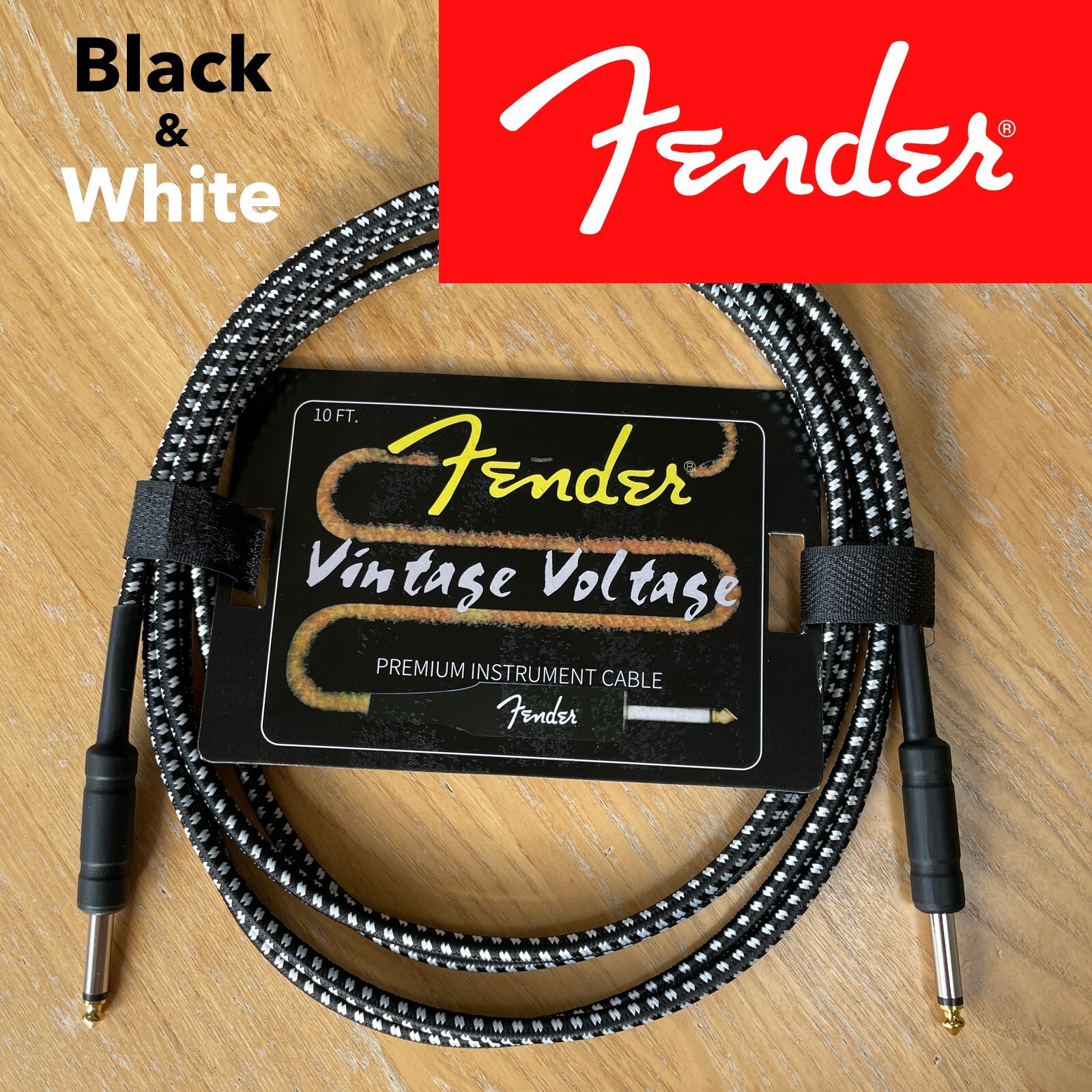 새 제품 Fender Vintage Voltage 기타 악기용 리드 케이블 3미터(10피트), 검정/흰색