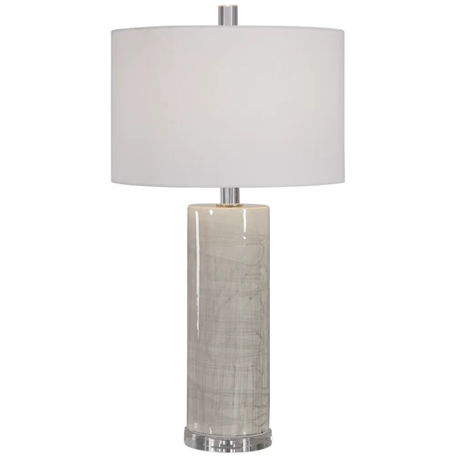 Elegant Contemporary Beige Gray Drip Table Lamp Cylinder White - Picture 1 of 7