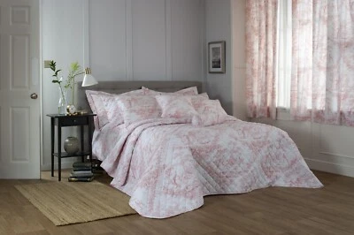 100% Cotton Toile Bed Linen Accessories in Pink & White 200 Thread Count Lyndon