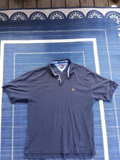 Vtg 90's Tommy Hilfiger Polo Shirt Men's Large Navy Vertical Stripe Crest LogoXL