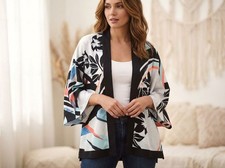 Chico's Floral Kimono Cardigan Open Front Lightweight Boho Layer