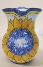 Vintage Italian Pottery Tuscan Sunflower Pitcher 6 Inch Signed