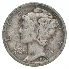 VG+ 1925-S Mercury 90% Silver Dime