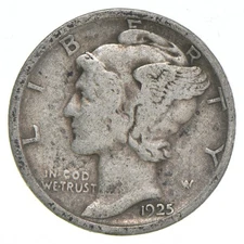 VG+ 1925-S Mercury 90% Silver Dime