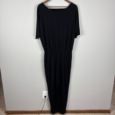 Clara Sun Woo Jumpsuit Womens Medium Black Stretch Waist Short Sleeve Cutout USA