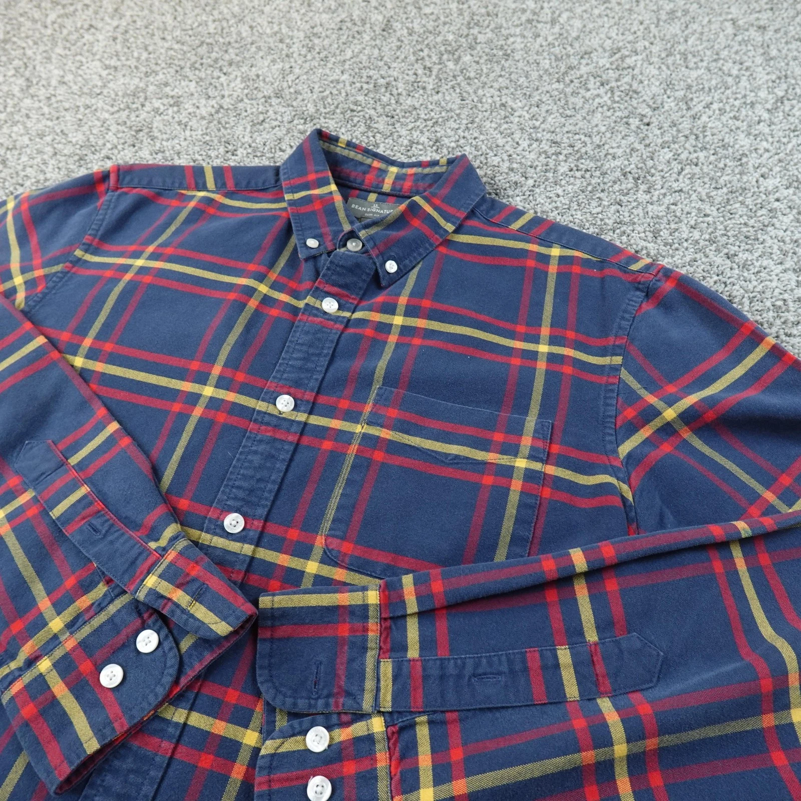 LL Bean Shirt Mens M Blue Plaid Flannel Button Up Long Sleeve Slim Hike Outdoor