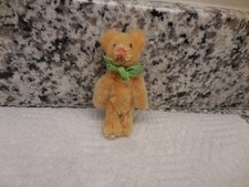 ANTIQUE SCHUCO SOFT YELLOW MOHAIR TEDDY BEAR RED NOSE AND LIPS ORIGINAL BOW