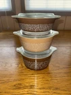 PYREX Vintage Woodland Brown Beige Glass Casserole Dish Set 1L with Lids