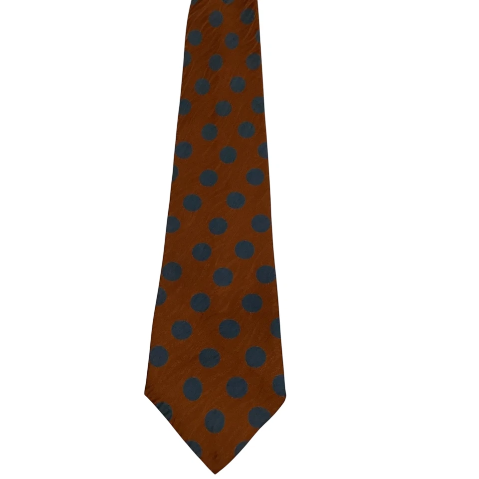 Corbata de seda para hombre RONALDUS SHAMASK diseñador ITALIA POLKA DOT marrón/azul usada en excelente estado rara Foto 2 de 3