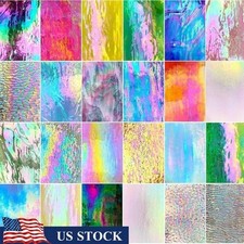 Iridescent Stained Glass Sheets Variety Pack 24 Pieces Mosaic Crafts DIY New
