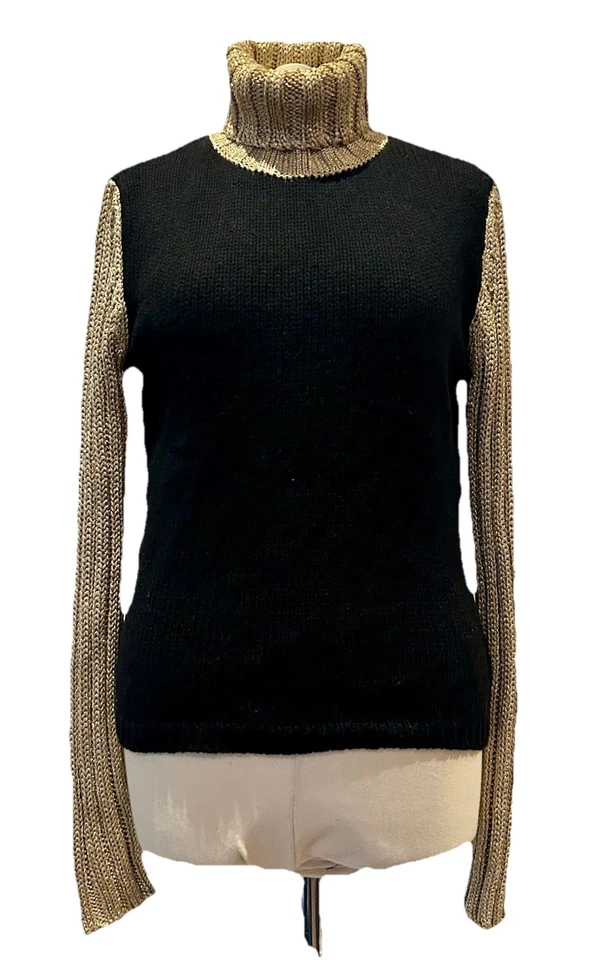 Top Moschino de Colección Negro Dorado Grueso Tejido Cuello Redondo Cálido Noche 12-14 Foto 2 de 4