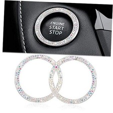 2pcs Bling Car Engine Start Button Cover Diamond Ignition Engine Ring-colorful