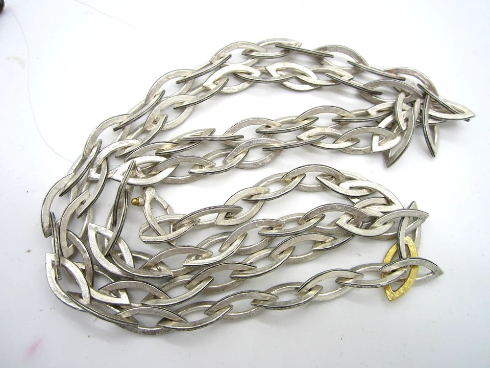 GURHAN Precioso Collar Martillado Plata de Ley Oro 74.9 Gramos 40 Pulgadas Foto 3 de 4