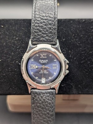 Qmax Crystal Quartz Mens Watch Waterproof Blue Dial New Battery Working