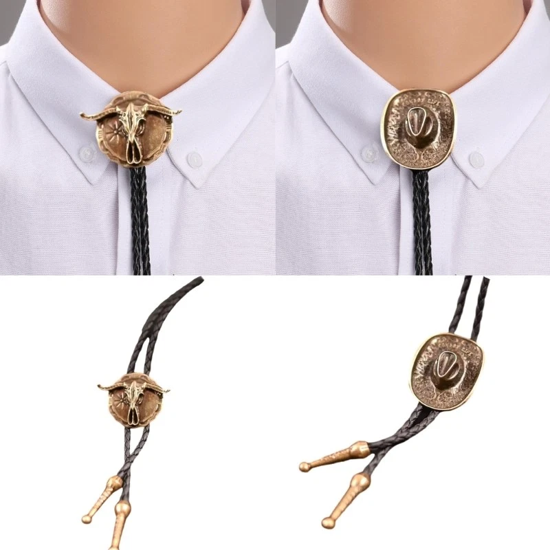 Western Pendant Bolo Tie Shirt Chain Neck Jewelry Engraved Bull Head Rope Tie