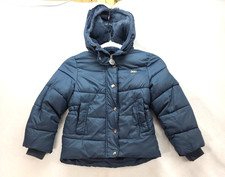 DKNY Girls Navy Blue Hooded Puffer Jacket w Sherpa Lining Sz 6X Missing Faux Fur