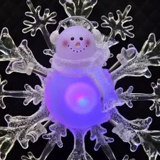Clear Snowflake & Color-Changing Snowman Tree Topper 15x11" NWOB Mini-Light Plug
