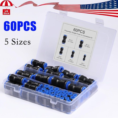 #ad 60Pcs Quick Connect Air Hose Fittings Pneumatic Push to Connect Fittings Kit 5 $14.99