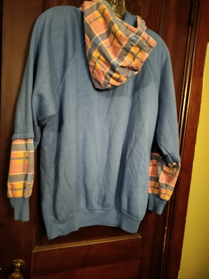 Rue 21 连帽羊毛连帽衫 带格子法兰绒 紫色 Y2K Vntg — 第 3/4 张图片