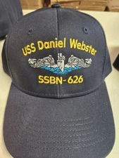 USS Daniel Webster SSBN-626 Ball Cap Submarine Dolphins FBM Veteran Navy Vet Hat