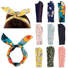 Adjustable Wired Fabric Floral Boho Bow Headbands for Women's Hair, 9Pcs