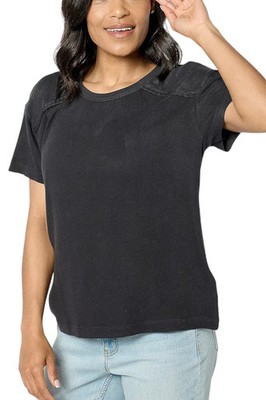 Peace Love World Boheme Braided Crew Neck Tee Shirt Black