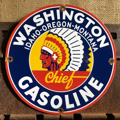VINTAGE  WASHINGTON GASOLINE PORCELAIN MOTOR OIL GAS STATION PUMP PLATE SIGN