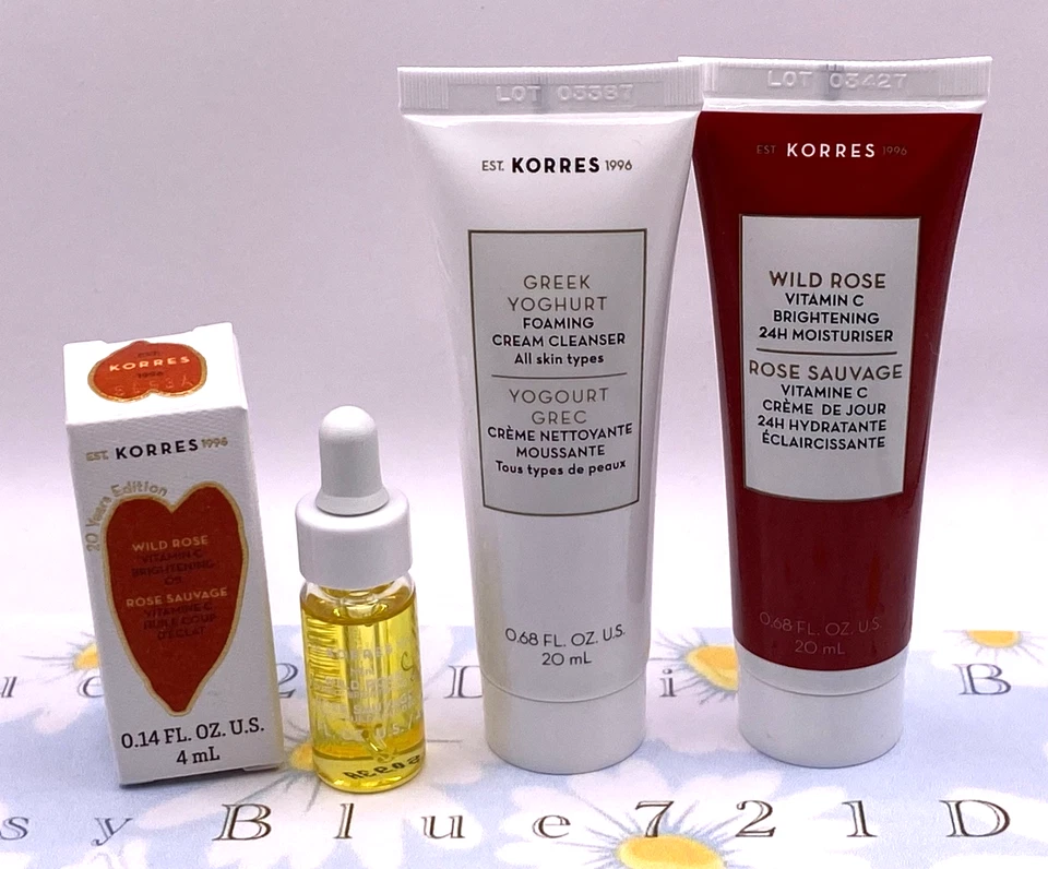 Korres Greek Yoghurt Foaming Cleanser & Wild Rose Moisturizer & Oil Lot of 3 - Image 2 of 4