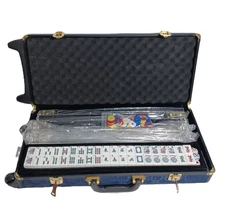 American Mah Jong Set NEW Blue Hard Sided Rolling Luggage Case w/Dbl Lock Close