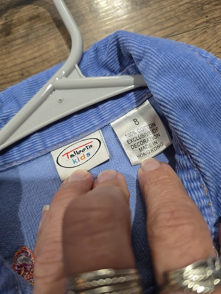 Платье Talbots детское для девочек размер 8 синее вельветовое с вышивкой длинные рукава - Изображение 3 из 4