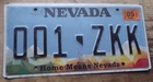 2020 NEVADA LICENSE PLATE 001-ZKK