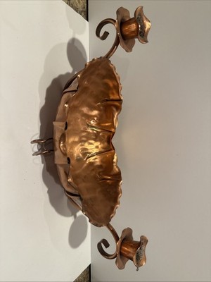 Gregorian Solid Copper Centerpiece Bowl With Attached Pillar Candle Holders