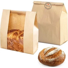 Large Paper Bread Bags with Window for Homemade Sourdough Loaves Gift Giving and
