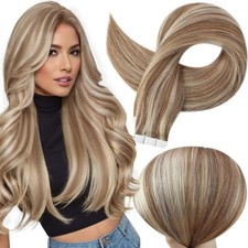 Tape in Hair Extensions 18 Inch 50G 20Pcs 10 Golden Brown Highlighted 613 Blonde