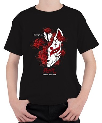 Kitsune Maske Spinnenlilie Higanbana Lycoris DEATH FLOWER retro Unisex Kinder T-