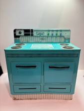 Vintage Wolverine Tin Litho Toy Stove Oven Turquoise Childs Range 12"