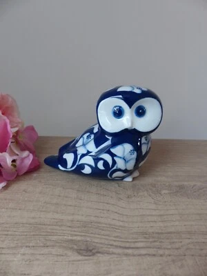 Statuette chouette Villeroy & Boch Gallo en porcelaine bleue cobalt vintage - Photo 1/4