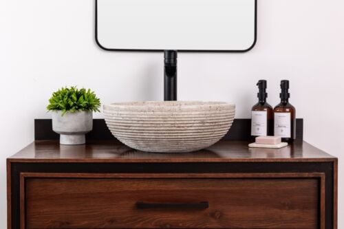 Natural Stone Vessel Bathroom Sink - Brushed Isidro Marble - Picture 3 of 6
